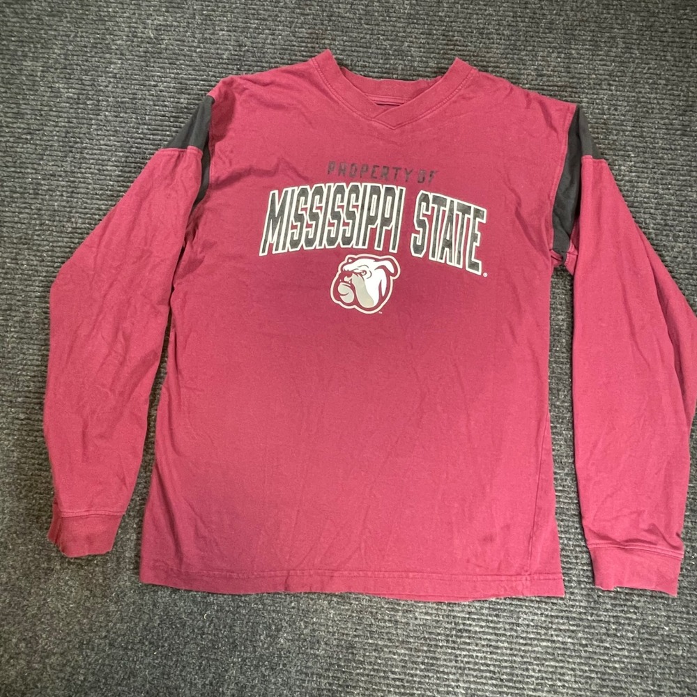 NCAA Mississippi State Bulldogs Mens Maroon Long Sleeve V-Neck T-Shirt Size M